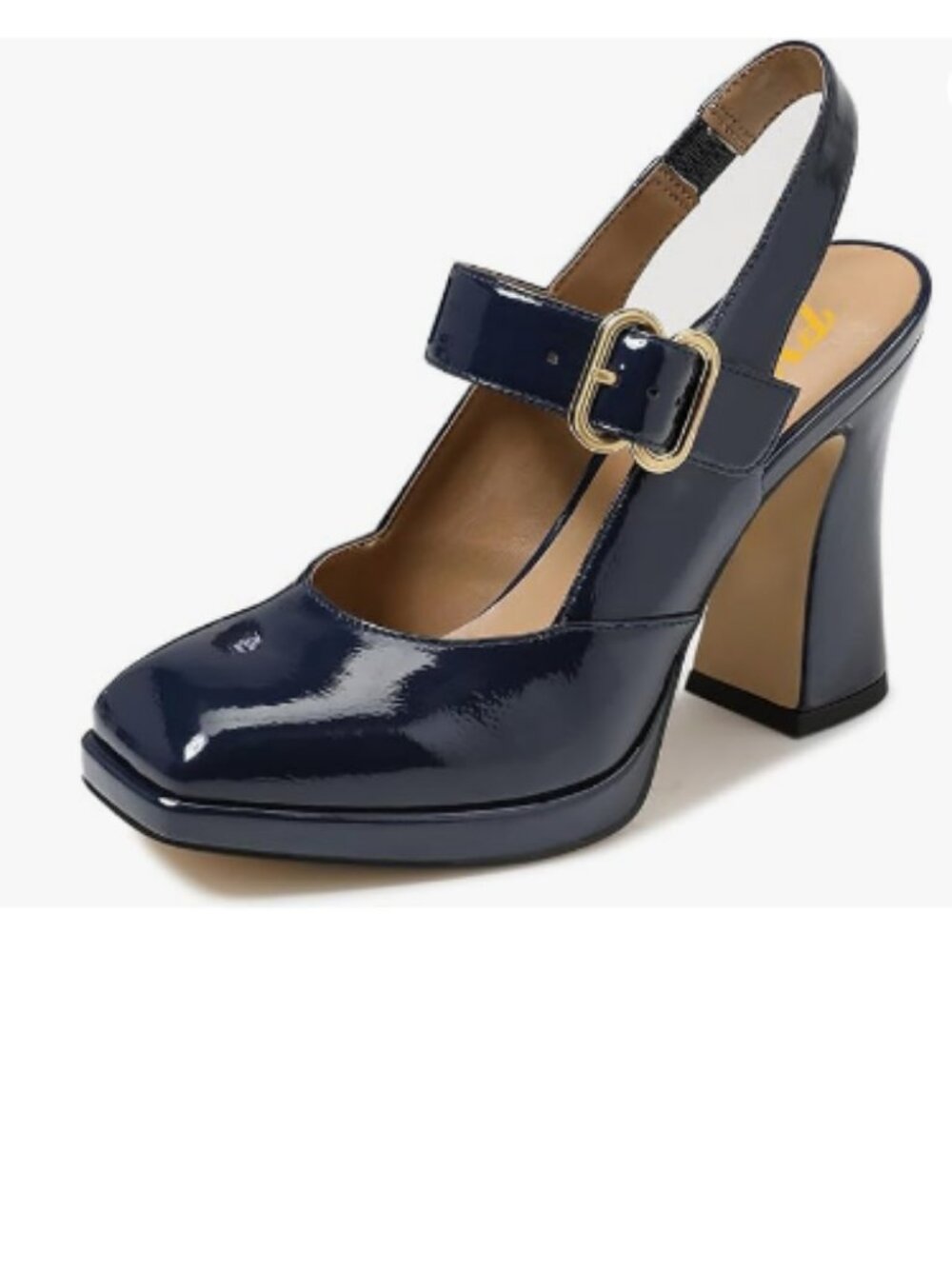FYS Navy Platform Square Toe Pumps Block High Heel Mary Janes Slingback Shoes